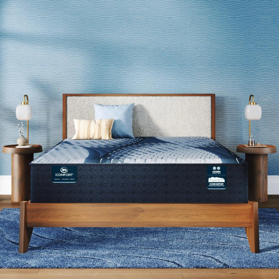 Serta iComfort mattress on a wood bed frame