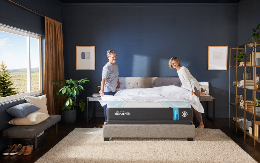 Tempur-Pedic LuxeBreeze mattress in a sunlit bedroom